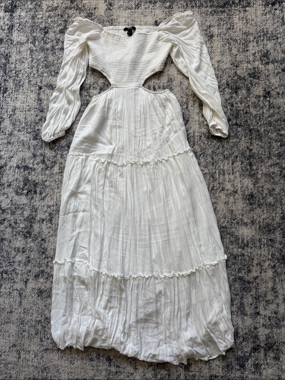 Forever 21 White Cutout Tiered Maxi Dress with Puff Sleeves